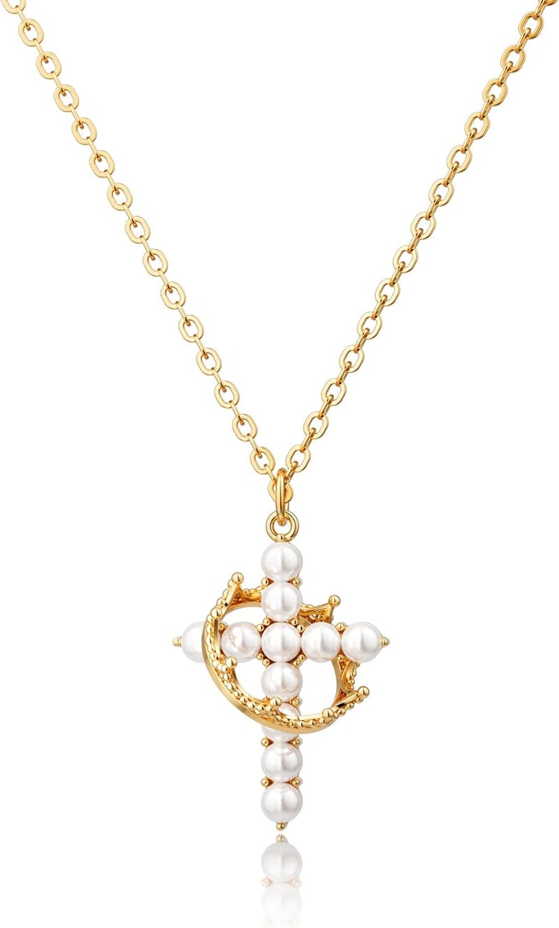 Robaice Upgraded Crown Cross Necklace for Women, 14K Gold Plated Crown Cross Pendant Necklace, Non-Tarnish Faith Jewelry for Women, Christian Religious Gifts for Her - Image 1